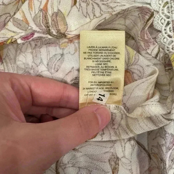 NWT ANTHROPOLOGIE Maeve Cream Floral Print Balloon Sleeve Tie Blouse. Size XS - Picture 11 of 14